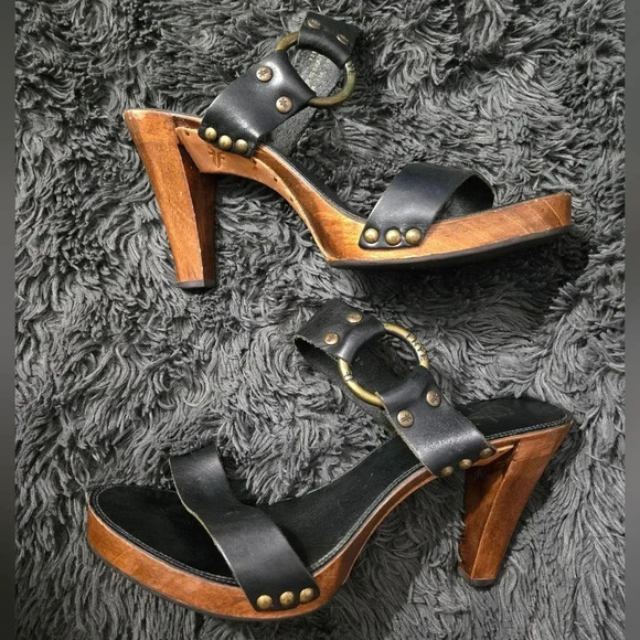 Frye | Black Leather Sophie Ring Slide Sandals Sz 8.5 - Picture 8 of 9